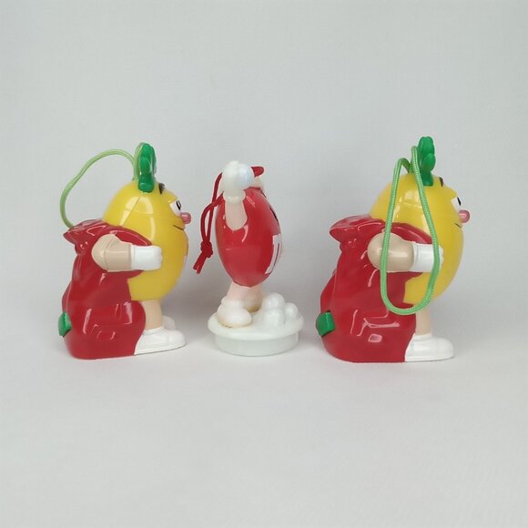 Vintage Christmas Ornament Set Of 3 M&Ms Yellow & Red Plastic 1990s - Picture 8 of 10